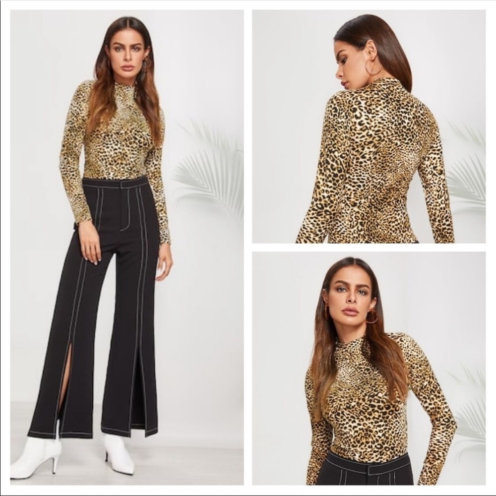 Mock Neck Leopard Tee